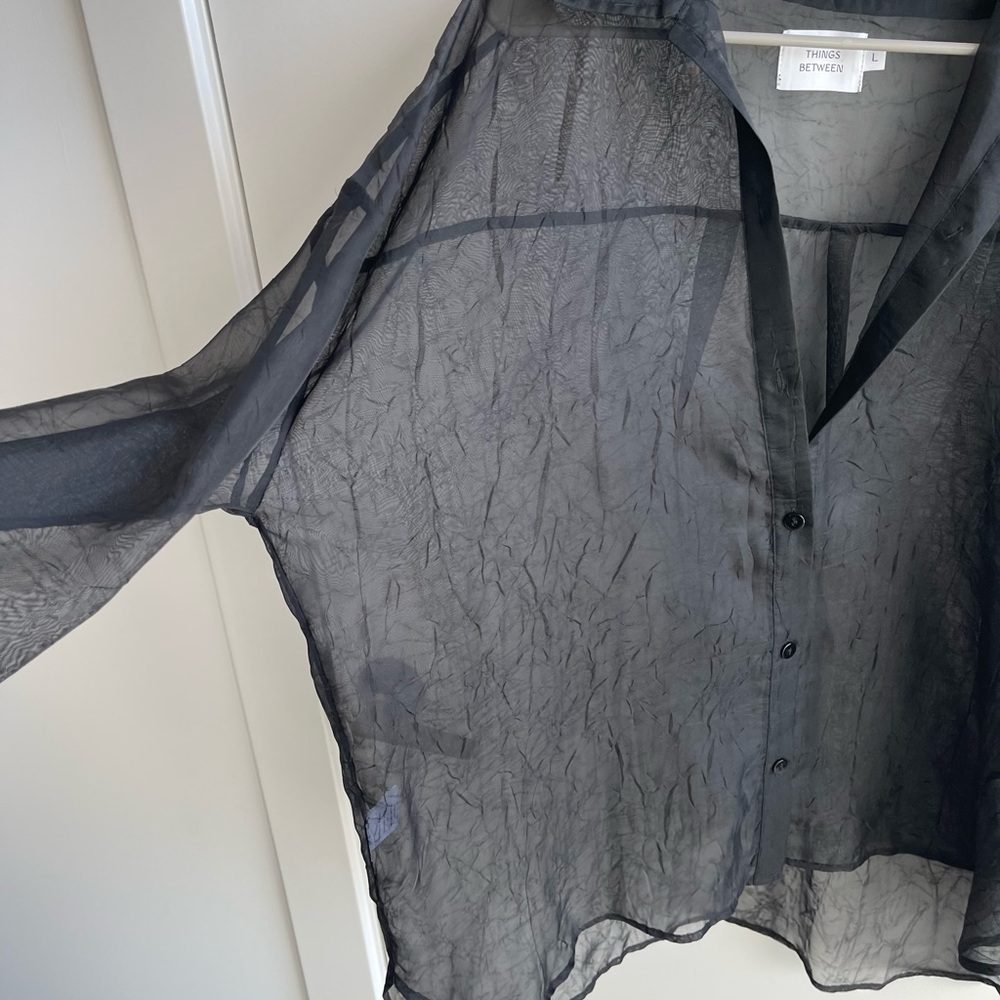 Things Between Black Sheer Blouse Button Up - image 3